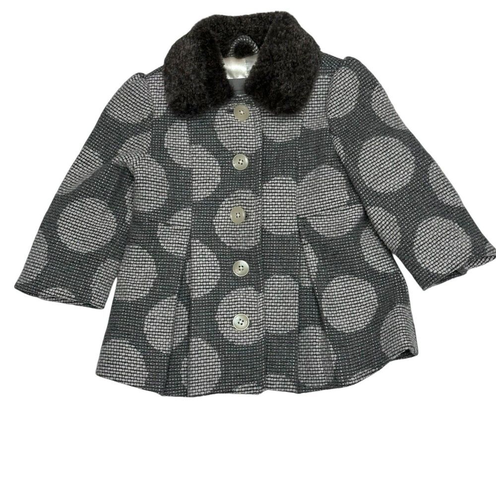 Cherokee Girls Pea Coat 12 Months Grey & White‎ Tweed Wool Blend Fully Lined